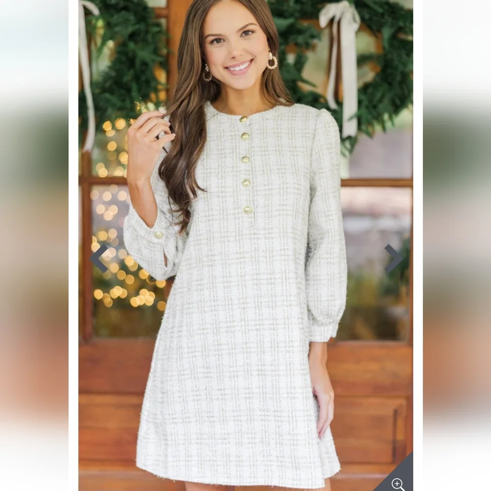 Feeling Like a Queen White Tweed Dress, Size XL - Picture 1 of 9